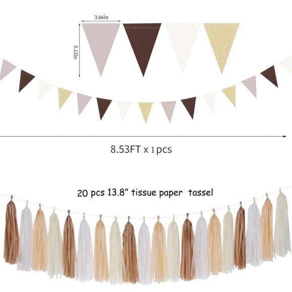 28 Piece Neutral Decor Pack - Champagne / Brown / White - Birthday / Baby Shower - Picture 3 of 5